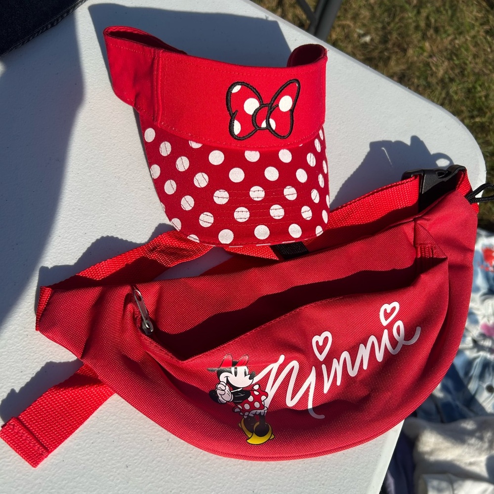 Minnie Mouse Red Polka Dot Kids Visor and Waist Bag Set